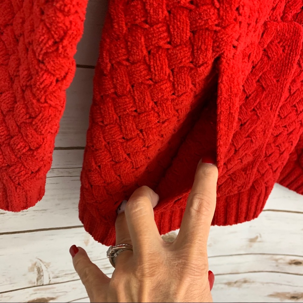 J Jill Red Basket Weave Pattern Button Car - image 4